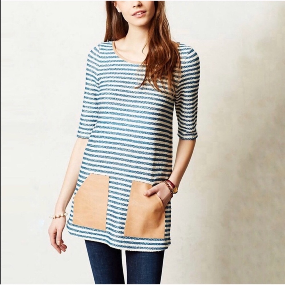 Anthropologie postmark Striped Blue & White Tunic
